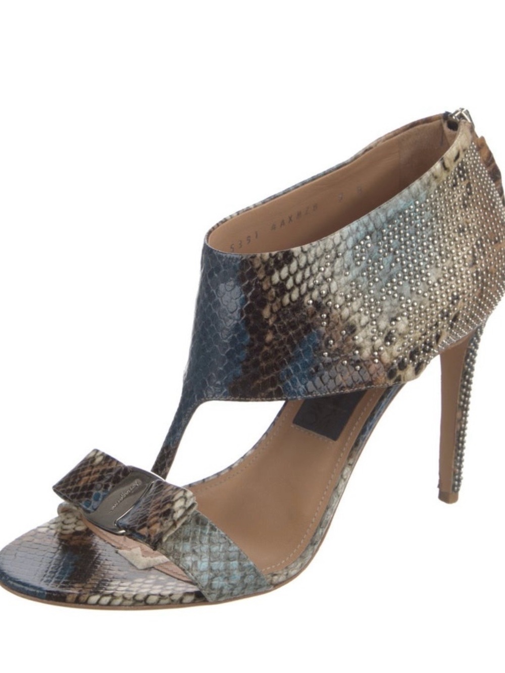 Salvatore Ferragamo Multicolor Studded Pellas Python Sandal Heels